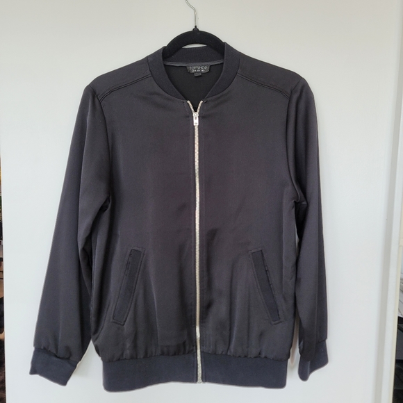 Top Shop Bomber Jacket Size US 4 Black - Picture 1 of 4